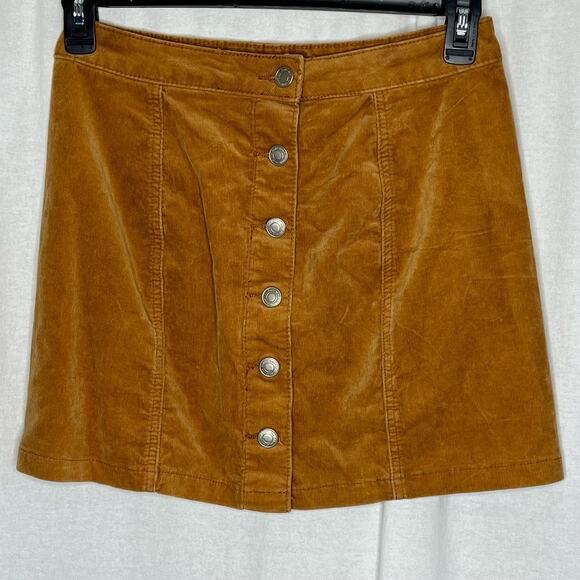 Ragstock Camel Brown Corduroy Button Front Mini Skirt Size Large‎ Casual - Picture 1 of 9